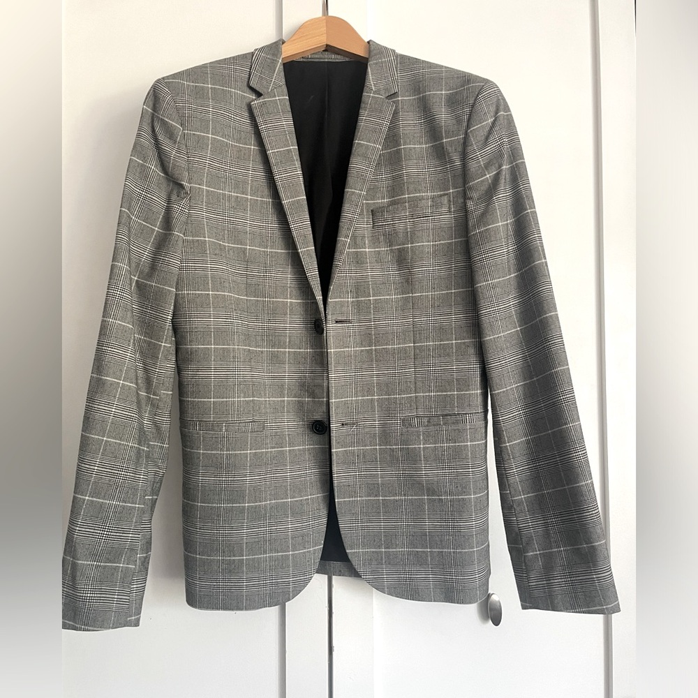 H&M Classic Black & White Plaid Blazer, large
